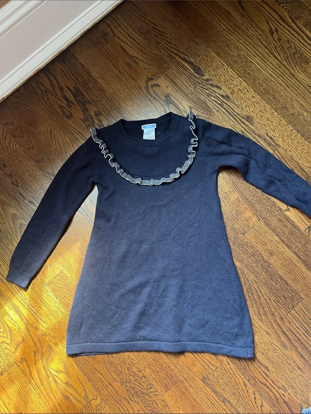 Jacadi Navy Knit Sweater Dress with Ruffle Trim